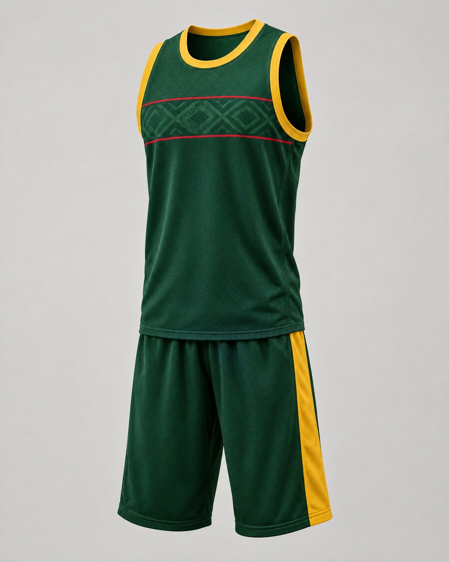Tenue de basketball verte sans manches, bande de motifs en losanges